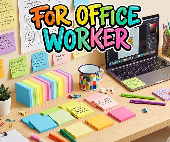 (24 Pads) Sticky Notes 3x3 Inches,Bright Colors Self-Stick Pads | Easy to Post for Home, Office, Notebook