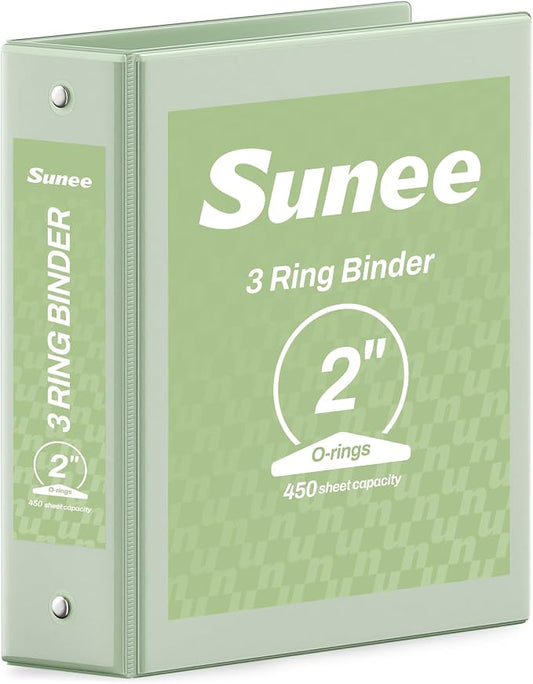 SUNEE 3 Ring Binder 2 Inch 1 Pack, Clear View Binder Three Ring PVC-Free (Fit 8.5x11 Inches) for School or Office Supplies, Sage Green