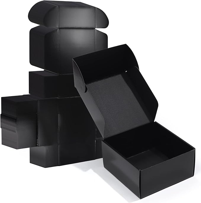 ZBEIVAN 8x8x4 Black Shipping Boxes, 20 Packs Corrugated Cardboard Mailer Boxes for Packaging Small Business Mailing Gifts Wrap Boxes with Lids