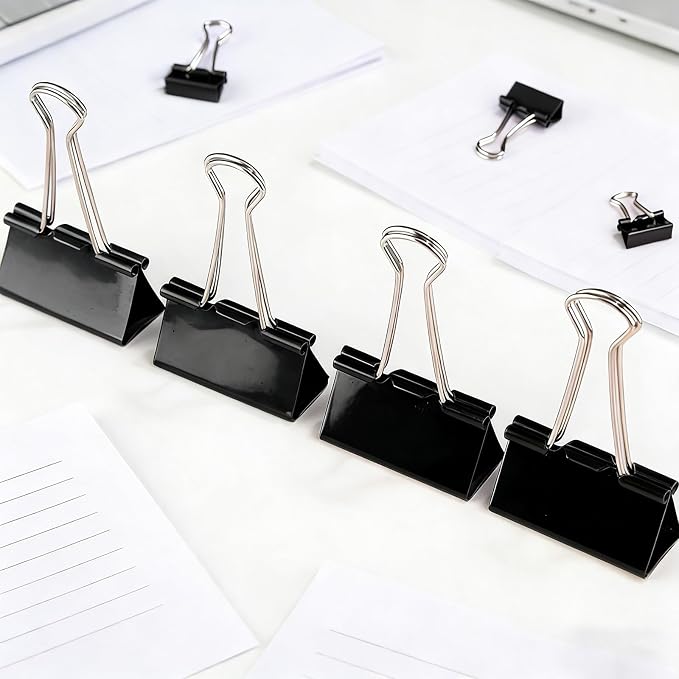 180 Pack All Black Binder Clips Bulk, 4 Size Assortment Includes Large, Medium, Small, Mini Metal Clips (1.26”, 1”, 0.75”, 0.6”), Heavy-Duty Metal Paper Clamps for Office & School Supplies