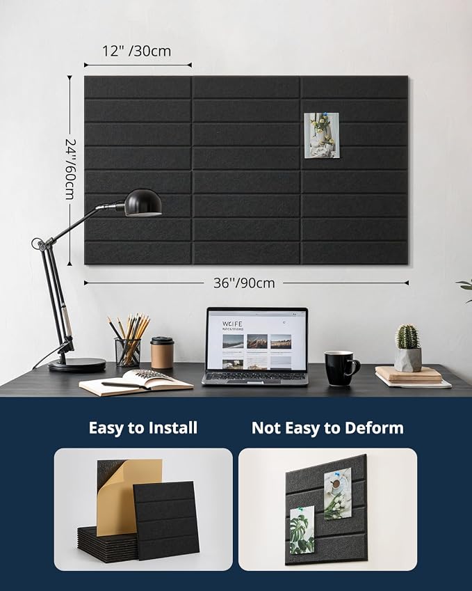 Cork Board, 36''x24'' Felt Bulletin Board with Self Adhesive Black | 6 Pack Cork Boards for Office, Pin Boards For Walls, Use in Bedroom Home Classroom Decor