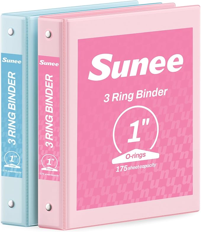 SUNEE 3 Ring Binder 1 Inch 2 Pack, Clear View Binder Three Ring PVC-Free (Fit 8.5x11 Inches) for School or Office Supplies, Pink & Blue