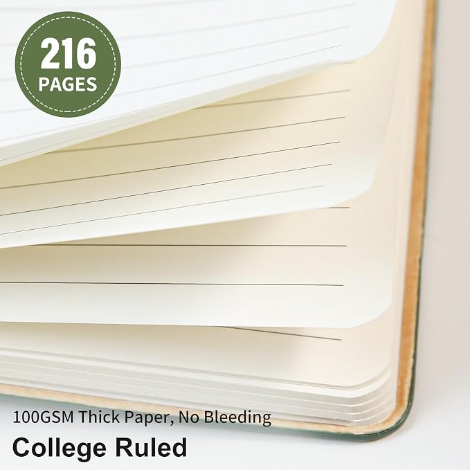 Lined Journal Notebook for Work College Ruled Note Book 5.79"x8.27" A5 PU Leather Daily Journaling 216 Pages for Women Men Writing Home School Supplies Business (A5 Lined 216pages, 2 Pack-Red/Darkgreen)
