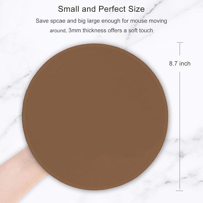 Hsurbtra Mouse Pad, Premium-Textured Small Round Mousepad 8.7 x 8.7 Inch Brown, Stitched Edge Anti-Slip Waterproof Rubber Pretty Cute Computer Mat for Office Home Gaming Laptop Men Women Kids