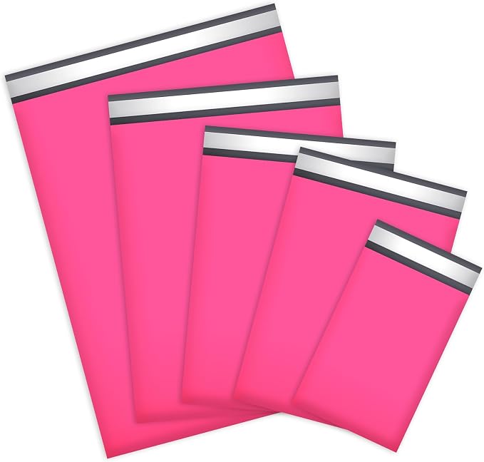 UCGOU 60 Pack Not Padded Hot Pink Poly Mailers Variety Pack, 6x9 Inch & 9x12 Inch & 10x13 Inch & 12x15.5 Inch & 14.5x19 Inch Mailing Bag, Self-sealing Adhesive Mailer Assorted Sizes for Small Business