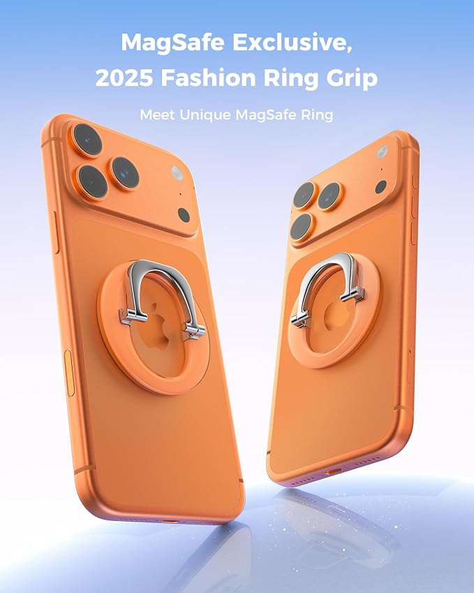 SUPERONE for MagSafe Phone Grip, Adjustable Magnetic Phone Ring Holder | Removable Phone Finger Ring Kickstand，Mag Safe Accessories Only Compatible with iPhone 17 - 12 Series, Mag Safe Case - Orange
