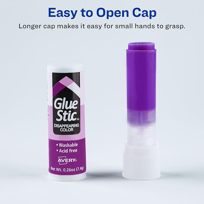 Avery Glue Stick Value Pack Disappearing Purple Color, Washable, 0.26 oz. Permanent Glue Stic, 18pk (98079)