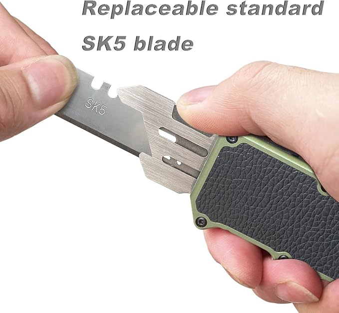 Caresolove Utility Knife Quick Exit Button, EDC Double Action Automatic Knife Push Button, Boxcutter Retractable With Clip, Auto Out The Front Box Cutter With 5PCS Replacement Blades