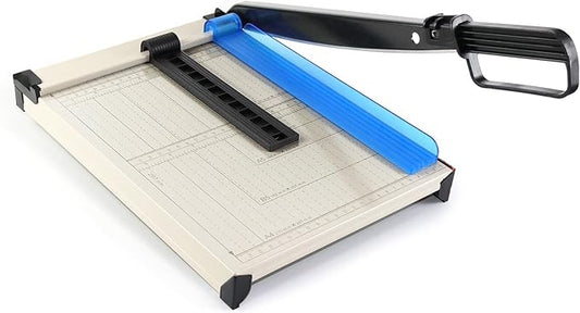 Paper Cutter A4, Guillotine Paper Cutting Board, 12 Sheets Capacity, Heavy Duty Paper Trimmer with Safety Guard, Paper Guillotine for Cardstock, Photos, Office, Classroom, Scrapbooking - Blue