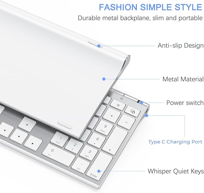 Vssoplor Wireless Keyboard and Mouse, Rechargeable Ultra Slim, White Silver | Quiet Full-Size Keyboard and Mouse Combo Set, for Laptop, PC, Notebook, Desktop, 2.4GHz Stable Connection, Ideal for Office