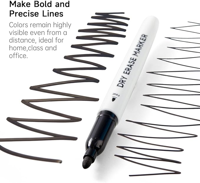 Dry Erase Markers, Lineon 60 Bluk Pack Black Whiteboard Markers with 2 Eraser, Fine Point Dry Erase Markers Perfect For Writing on Whiteboards, Dry-Erase Boards,Mirrors for School Office Home