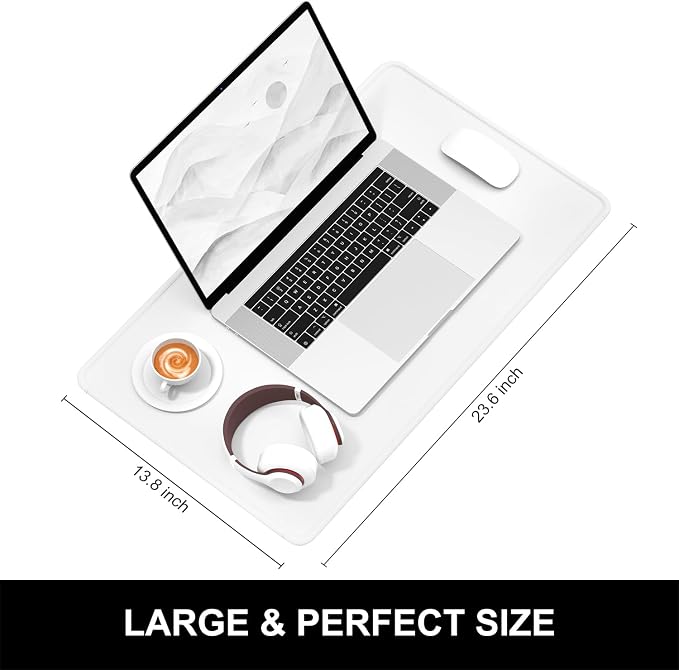 Hsurbtra Desk Pad, 23.6" x 13.8" Premium-Textured Desk Mat, Stitched Edge Anti-Slip Waterproof Rubber Mouse Pad, M Extended Computer Mat for Office Gaming Laptop Keyboard Ivory White