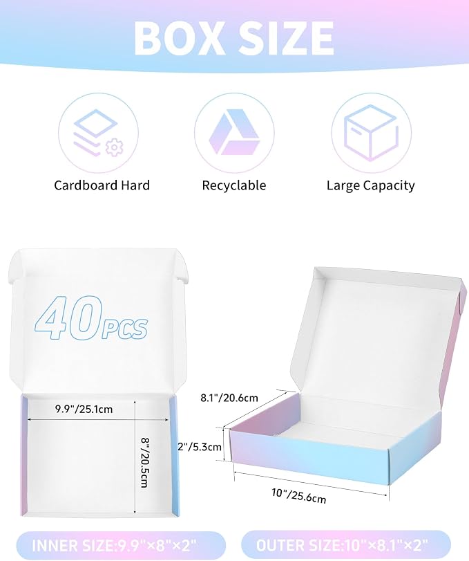 10x8x2 Shipping Boxes 40 Pack, Purple Gradient Mailer Packaging Box, Corrugated Cardboard Boxes for Gift Small Business Literature