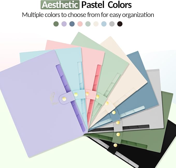 Sooez Aesthetic 8 Pocket Accordion File Organizer, Pastels Expanding File Folder for Important Document with Labels, Portable Receipt Bill Organizer for Office School Supplies, Letter Size Light Blue | Aesthetic Folder for Document with Labels, Portabl...