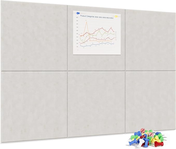 Large Cork Board for Wall, 36" x 24" Bulletin Board with Pushpins, 6 Panels Felt Tiles Tack Push Pin Board for Office, Light Tan