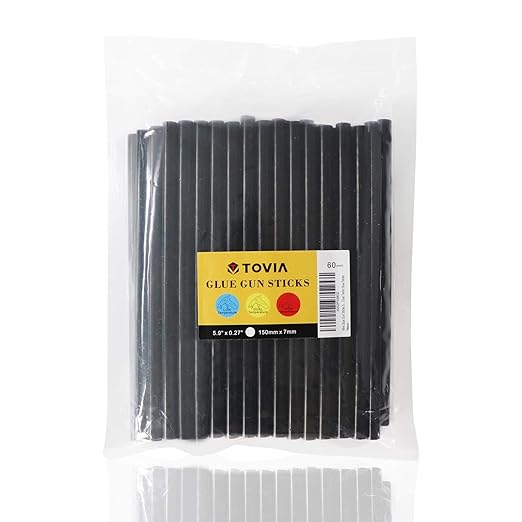 Mini Glue Gun Sticks 5.9" Long 0.27" Dia, T TOVIA 60 Count Black Hot Glue Gun Refill Sticks, All-Purpose Dual Temp Glue Sticks