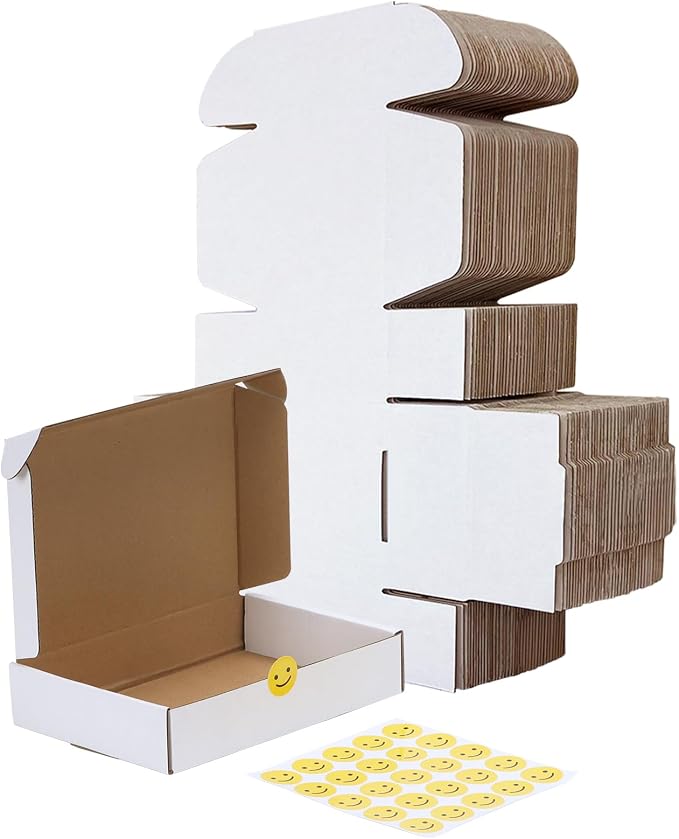 RLAVBL 8x5.5x1.6 Shipping Boxes Set of 25, White Corrugated Cardboard Box for Packing, Mailing, Business