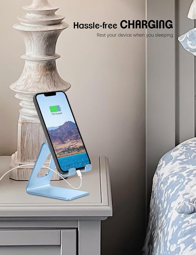 Aoviho Cell Phone Stand for Desk, Aluminum Phone Holder, Sky Blue | Built to Last, Hands-Free Viewing, Fits iPhone 17/16/15 Series & Samsung Galaxy, Ideal for Home & Office