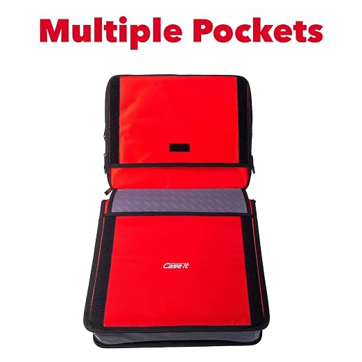 Case-it The Universal 2.0 Zipper Binder -1.5 Inch D-Ring - Removable Padded Pocket Holds Up to 13" Laptop/Tablet - Multiple Pockets - 350 Page Capacity - Comes with Shoulder Strap - Fire Red LT-207