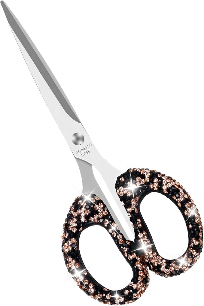 Koqye 6.3-Inch Rhinestone Scissors - Stainless Steel Cute Scissors for Office, Home & Crafting, Decorative Bling Handle Paper Cutting Tool (Black)