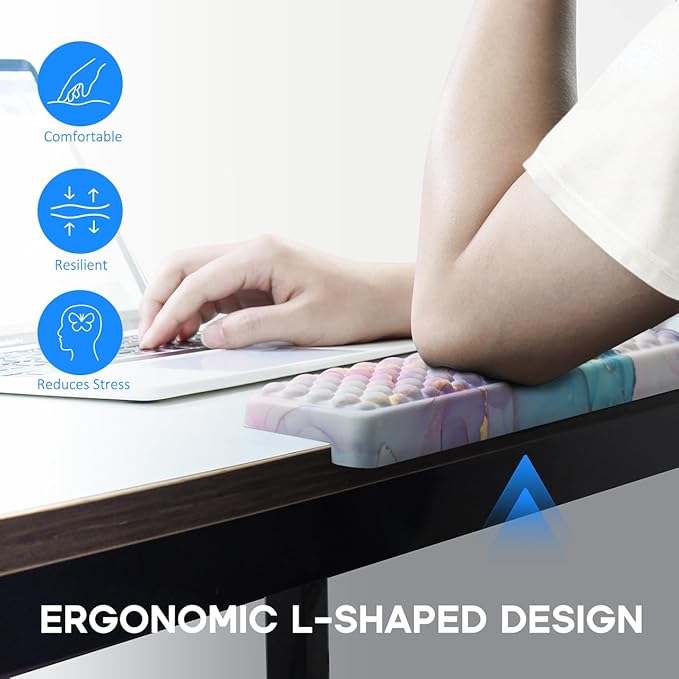 JIKIOU L-Shaped Desk Elbow Pad for Desk 2 Pack, Soft Memory Foam Elbow Support Padding with Non-Slip Base, Easy Typing Pain Relief Comfort for Office Work Gaming Marble Blue