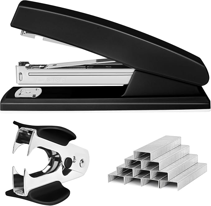Stapler 25 Sheet Capacity with 1000 Staples and Staple Remover, Black | Staplers for Desk, Non-Slip Office Stapler with Staples for Office, home, School
