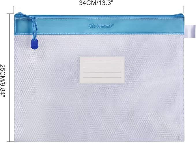 Wisdompro Zipper Pouch, 4 Packs Durable Letter Size Waterproof Mesh File Bag, Document Organizer - Pink/Blue