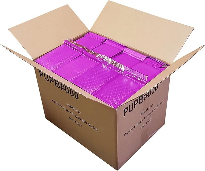 iMBAPrice 500-Pack #000 (4" x 8") Premium Mat Purple Color Self Seal Poly Bubble Mailers Padded Shipping Envelopes (Total 500 Bags)
