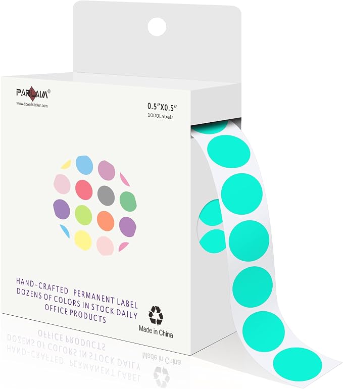 PARLAIM 1/2 Inch Circle Sticker Labels,1000 Stickers Round Color Coding Circle Dots Stickers,Roll Dot Stickers Label for Office Home Office (Aqua)