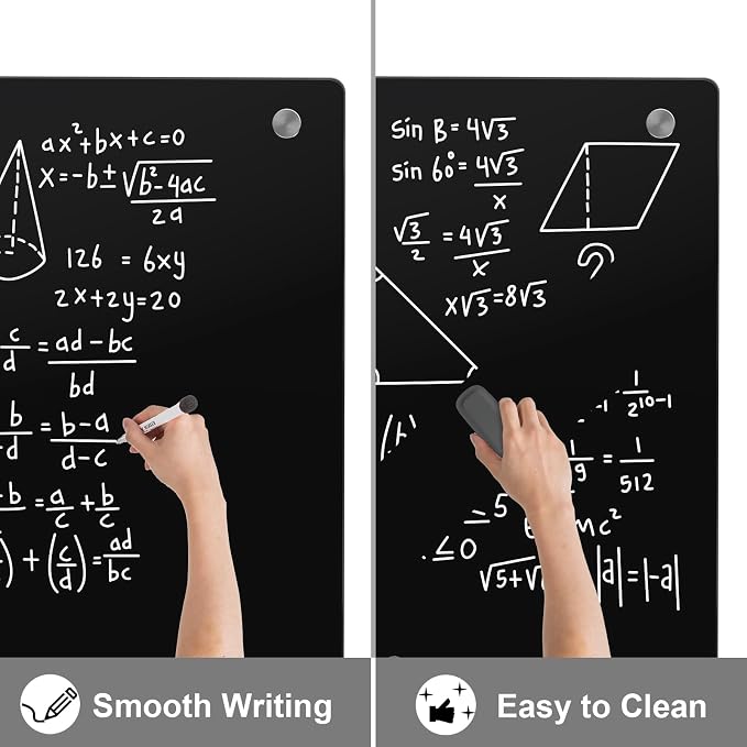 Wingwise Large Black Glass Dry Erase Board, 96 x 48 in Magnetic Blackboard | Frameless design, 8' x 4' dry erase whiteboard, ample writing space, great for corporate offices, classrooms, home