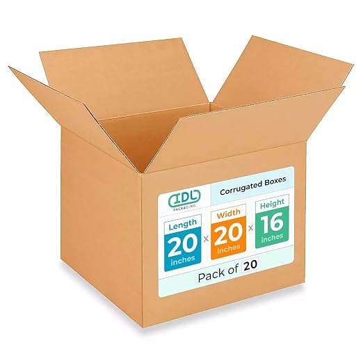 Extra Large Shipping & Moving Boxes 20"L x 20"W x 16"H (20-Pack) - Extra Strength 200 lb vs Regular - Corrugated Packing Boxes for Moving - Packing Box - Large Box for Packaging by IDL Packaging | Extra Strength 200 lb vs Regular - Corrugated Packing B...