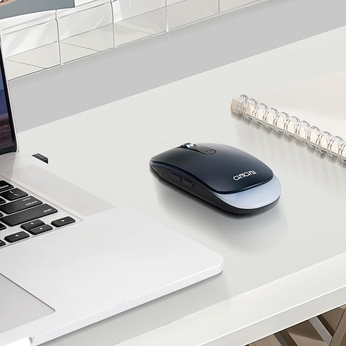 Wireless LED Mouse Rechargeable 2.4GHz/Bluetooth Multi Connect Method Silent Slim with Big Exchangeable Battery 1600DPi USB compatible with Mac Windows for PC laptop office with C-adapter cord manual