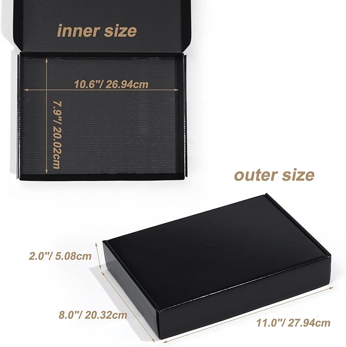 ZBEIVAN 11x8x2 Black Shipping Boxes, 20 Packs Corrugated Cardboard Literature Mailer Boxes for Packaging Small Business Mailing Gifts Wrap Boxes with Lids