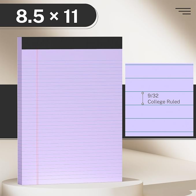 AILZFEI 300 Sheets Purple Legal Pads 8.5 x 11 College Ruled Paper 6-Pack Note Pad Narrow Ruled 50 Sheets per Notepad Perforated Writing Pad Durable Sturdy Back 8x11 Pads of Paper