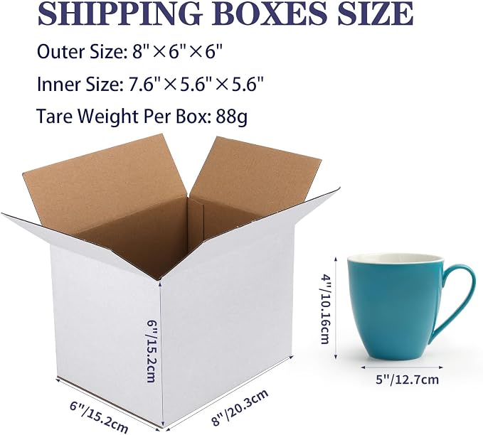 Small Shipping Boxes 8x6x6 Set of 6 | White Corrugated Cardboard, Box for Packaging Small Business Mailing Moving Gifts Wrap, Easy Assemble