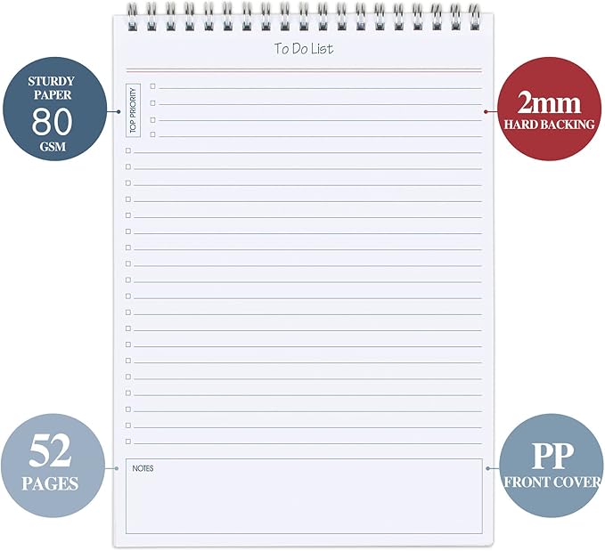 To Do List Notepad Minimalist - Daily Planner Notepad 60 Sheets Tear Off, 5.5" x 8.3" Checklist Productivity Note Pad for Work and Personal Organized