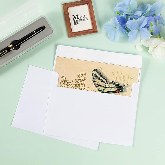 50 Pack 5 x 7 Envelopes Colored Self Seal for Wedding, Party Invitations, Greeting Cards, Announcements, Photos, 5.24 x 7.21 Inches (White)