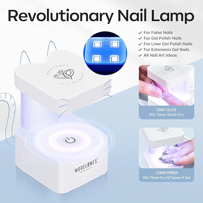 modelones X Nail Gel Kit Extra Short Almond, 9-in-One Nail Glue with Portable U V Lamp 216Pcs 12Sizes Pre-Etched Press ons Fake Acrylic Extension Kit DIY Salon Gift for Women