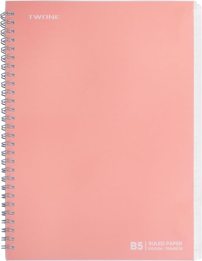 TWONE Spiral Notebook, 7"x10", 140 line Ruled Pages, Waterproof Frosted PP Cover, Red, Ideal for School, Office, and Personal Use