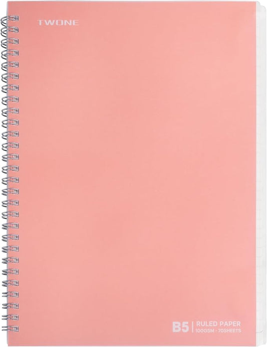 TWONE Spiral Notebook, 7"x10", 140 line Ruled Pages, Waterproof Frosted PP Cover, Red, Ideal for School, Office, and Personal Use