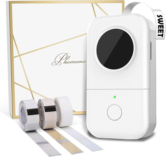 Phomemo Label Maker Machine with Tape D30 Label Printer-with 3 Roll Adhesive Label,Bluetooth Label Maker Small Portable Sticker Maker Compatible with iOS&Android White