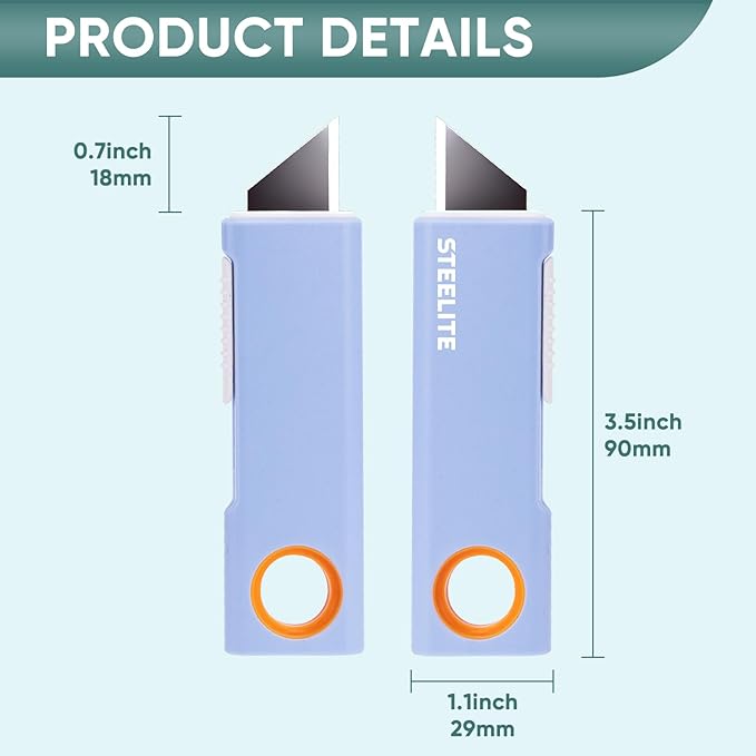 STEELITE 5pcs Mini Box Cutter, Retractable Letter Opener, Easy Cut for Package, Envelope, Box, Paper, Rope, Perfect for Daily, Office, Christmas Gift