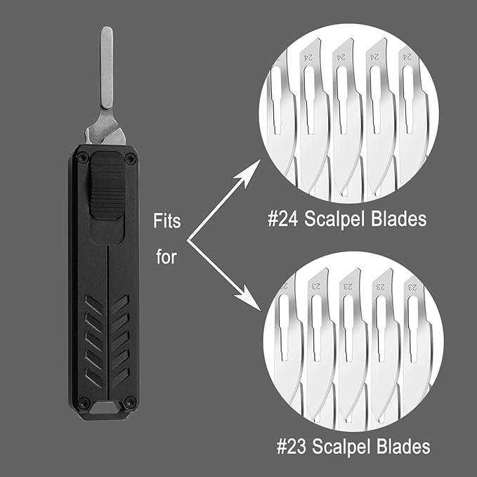 Auto Retractable Utility Knife, Safety Black Automatic Box Cutter, Scalpel Pocket Knife, Push Button EDC Razor Knife with 10PCS #23 Blades