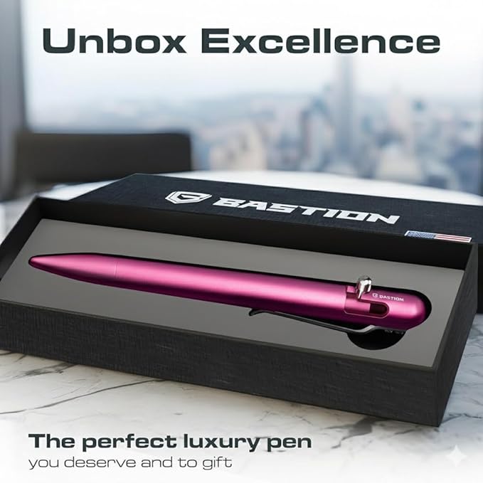 BASTION® Luxury Bolt Action Pen, Durable Professional Ballpoint Pen with Fine Tip, EDC Pen, Ink Refillable Pen for Birthday Gift, Travel Pen for School and Work