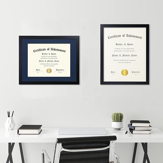ELSKER&HOME 11x14 Diploma Frame 6 Pack, Diploma Frames 8.5x11 with Black Mat or 11x14 Document Frame without Mat,Multipack College Certificate/Degree Frames for wall,Set of 6