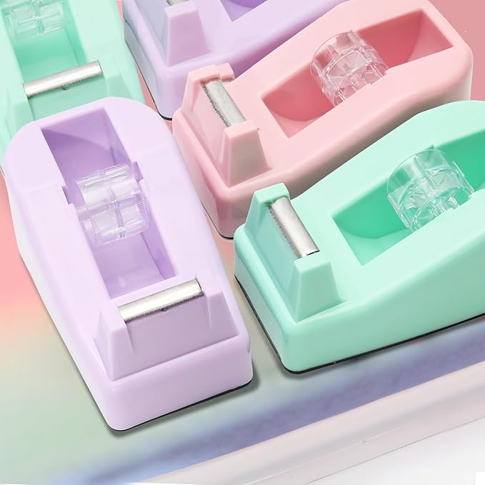 Desktop Tape Dispenser Heavy Duty Desk Accessories Floral Office Tape Dispensers, Weighted Non-Skid Base, Macaron Purple