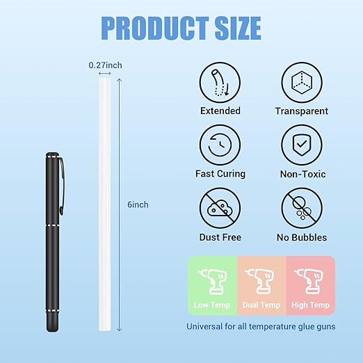 Hot Glue Sticks, Mini Size, 6" Long x .27" Diameter, 50 Count, Clear, for Kids Adults DIY Art Craft Gluing Repairing Sealing Festival Home Decoration