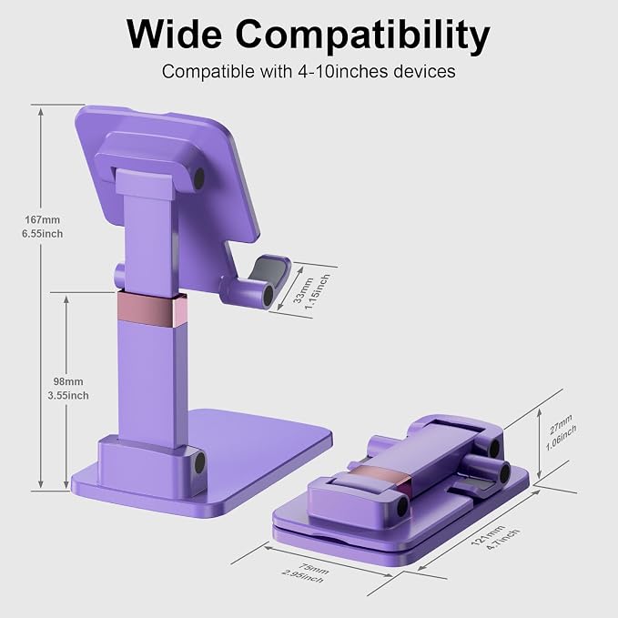 Cell Phone Stand Cute Mobile Holder For iPhone Desk Office Accessories | for thick cases; Under 12" Tablets, e-readers; Folds flat; Anti-slip; Weighted base