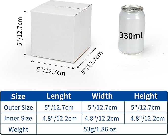 CRUGLA 5x5x5 White Shipping Boxes Set of 50, White Corrugated Cardboard Boxes for Small Business Shipping Mailing Packing