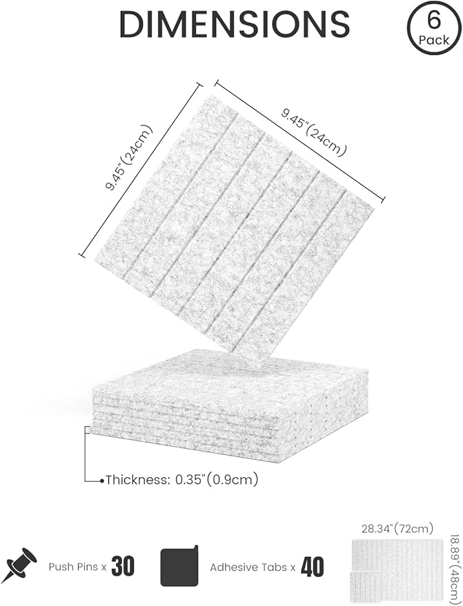 Fluxynara Felt Bulletin Board Tiles -28"x18" with 40 Adhesive Tabs, Cork Board Alternative for Office Decor, Push Pin Board Wall Organizer 6-Pack?Marble Gray?